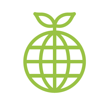 地球と若葉をモチーフにした環境配慮のアイコン。サーマックスがノンフロン発泡であり、ホルムアルデヒド不使用であることを示すイメージ